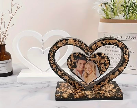 Cadre Cœur Double en Résine – Personnalisable avec votre Photo